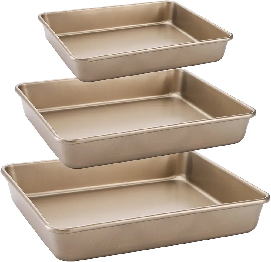 Dicunoy Set of 3 Baking Pans Set, Nonstick Rectangle Cake Baking Sheet for Oven, Bakeware Bread Pans, Heavy Duty Carbon Steel Bread Tray, Bake Mold Turkey Roasting Pan, 8,10,12 inch
