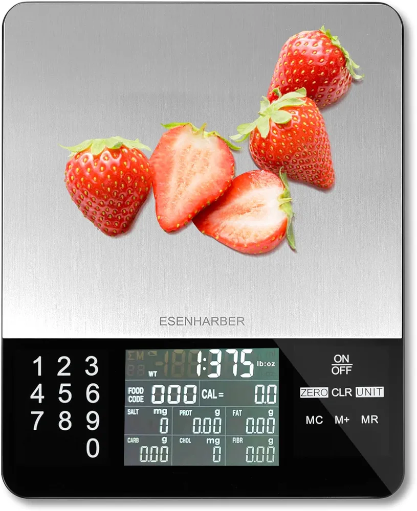Food Scale with Nutritional Calculator, Kitchen Scale, Food Scales for Kitchen, Calorie Calculator for Meal Prep, and Weight Loss, Units in Lbs, Grams, Ounces, Batteries Included