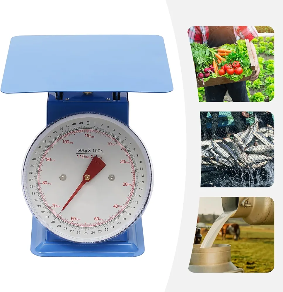 110-LBS Heavy Duty Portion-Control Mechanical Kitchen and Food Scale, Industrial Dial Scale, with Iron Platform, Vegetable and Meat Scales for Farmers Markets