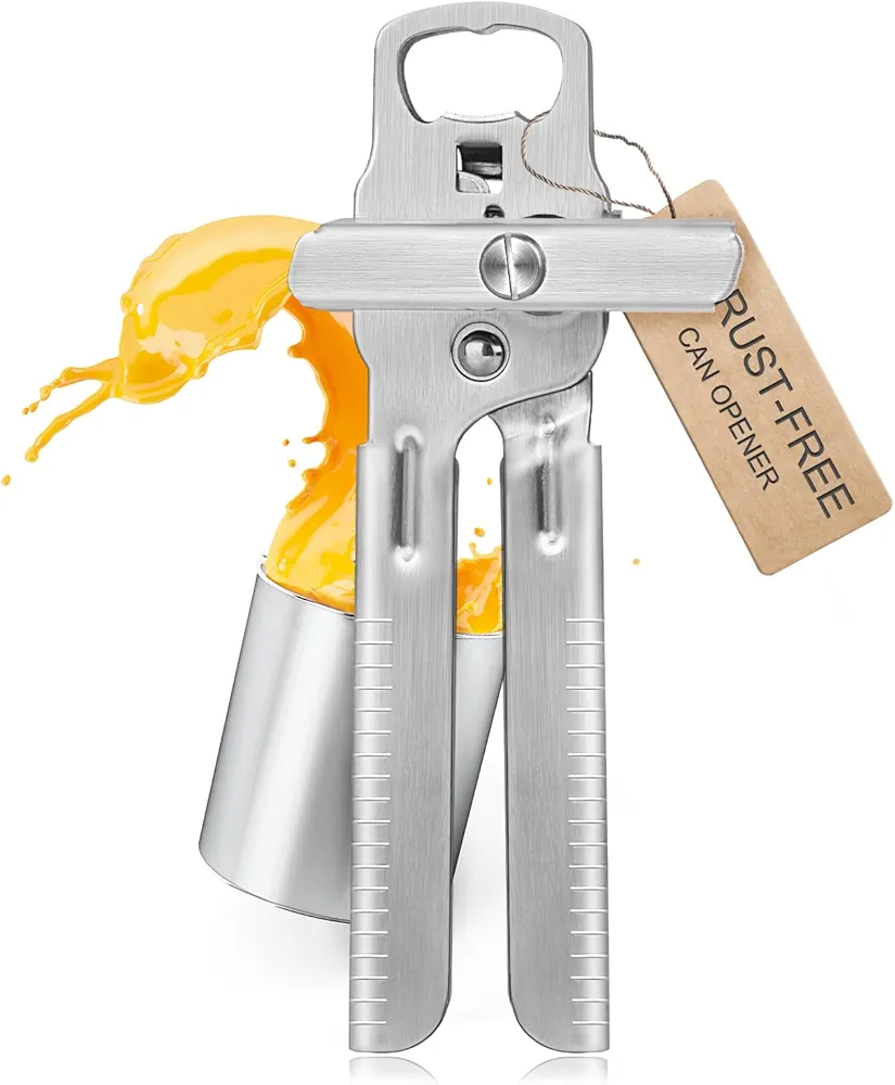 ​Can Opener, Heavy Duty Can Opener Manual with Sharp Cutting Smooth Edge, Handheld Can Opener with Oversized Effort-Saving Knob and Bottle Opener for Home Use