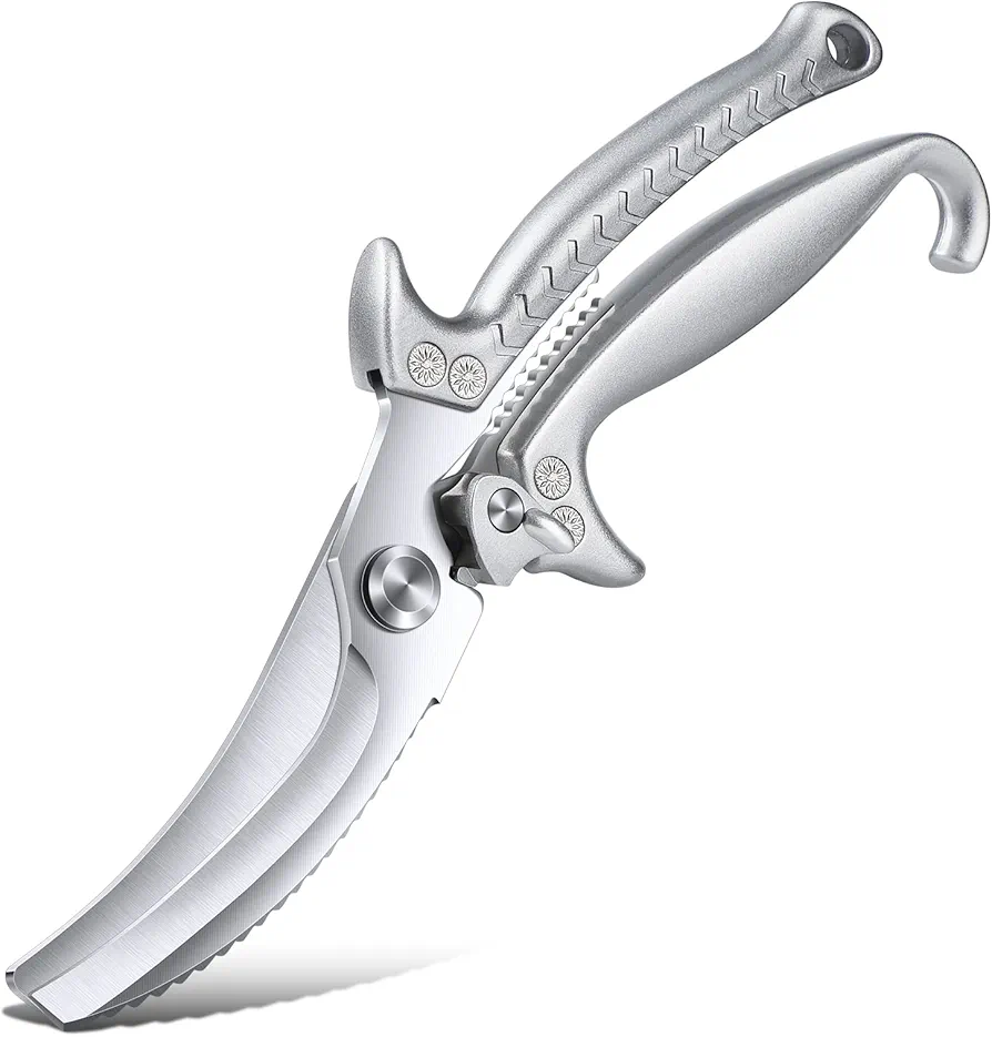 TIJERAS Heavy Duty Poultry Shears, Sliver Kitchen Shears with Serrated Edge Multipurpose Spring Loaded Kitchen Scissors for Chicken, Fish, Meat, Turkey, Cooking Shears for Thanksgiving