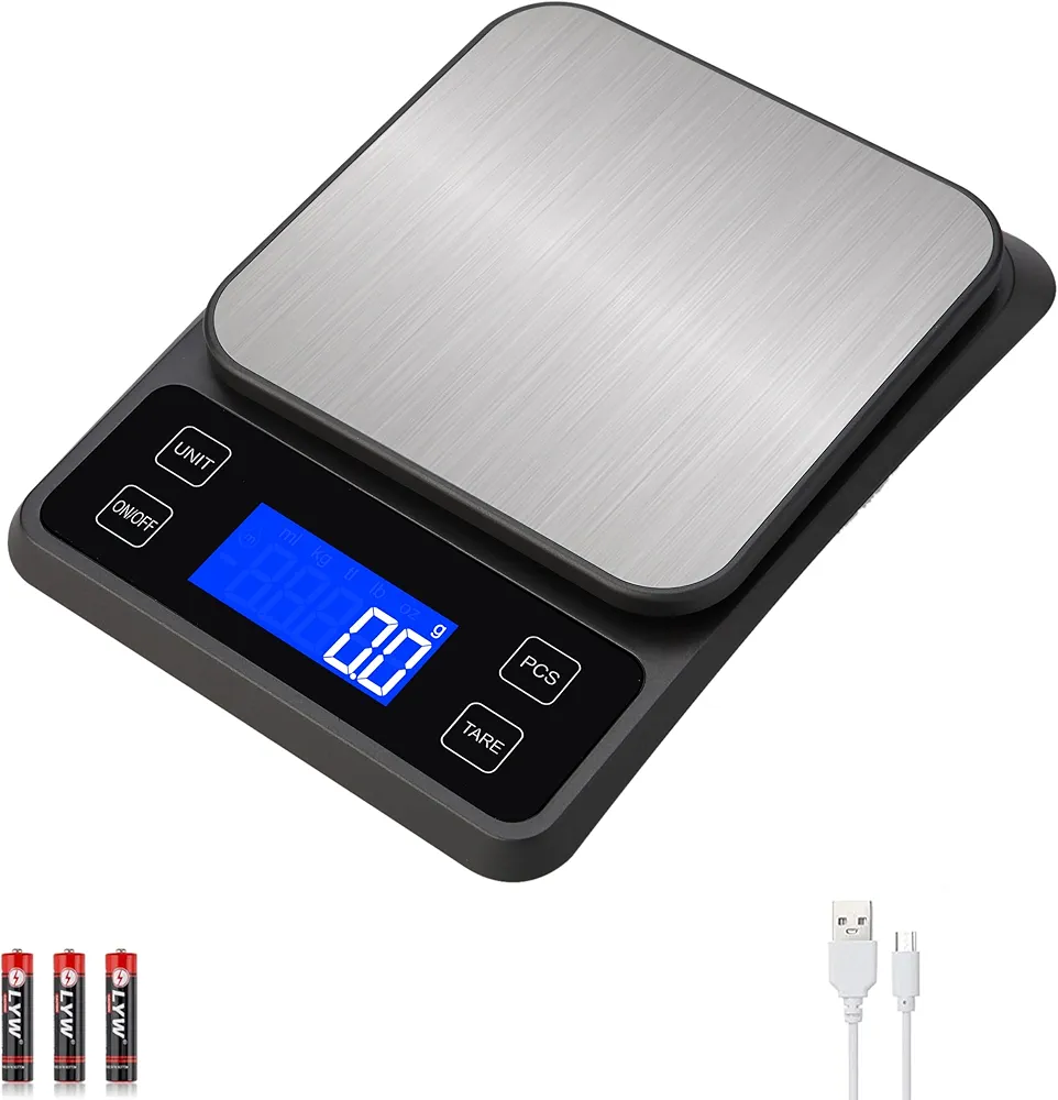Rechargeable Digital Kitchen Scale, 11lb/0.1g High Precision Food Scale,7 Units Digital Grams and Ounces for Weight Loss, Baking, Cooking and Meal Prep with Backlit LCD and Tare Function