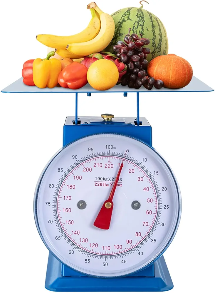 220lbs Mechanical Kitchen and Food Dial Scale, Heavy Duty Industrial Meat Weight Scale with Iron Platform, kg/lb Dual Large Display Scale for Weighing Produce, Vegetable