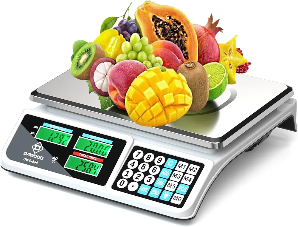 Price Computing Scale, 88LBS/40KG Digital Produce Scale, Dual-Sided LCD Counting Scale, Commercial Food Scale, Stainless Steel Platform, LBS/KG for Meat Vegetable Fruit Farmers Market