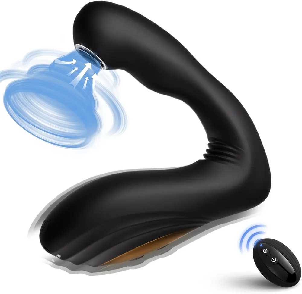 Anal Vibrator Prostate Sucking for Men - 9 Sucking & 9 Vibrating Modes Male Masturbators, Anal Plugs with Prostate Sucking Pleasure Perineum Massager, Remote Control Sex Toys Adult (Black)
