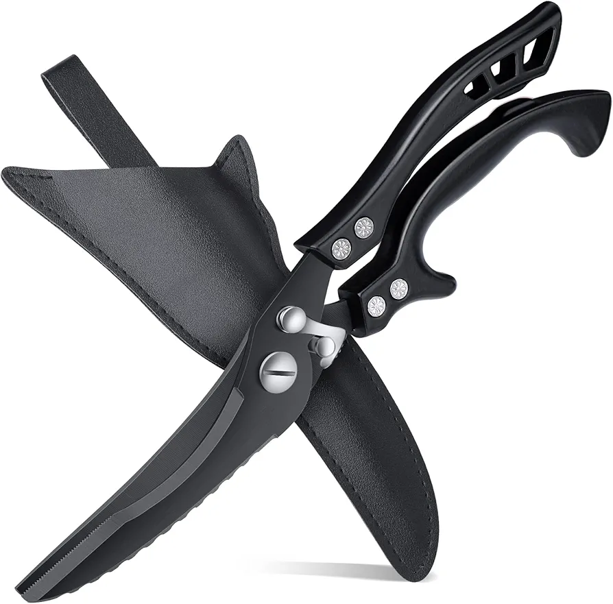 DRAGON RIOT Heavy Duty Poultry Shears Black with Serrated Edge - Kitchen Scissors for Chicken, Bone, Meat, Turkey, Fish, Vegetables Stainless Cooking Shears for Thanksgiving Christmas Day