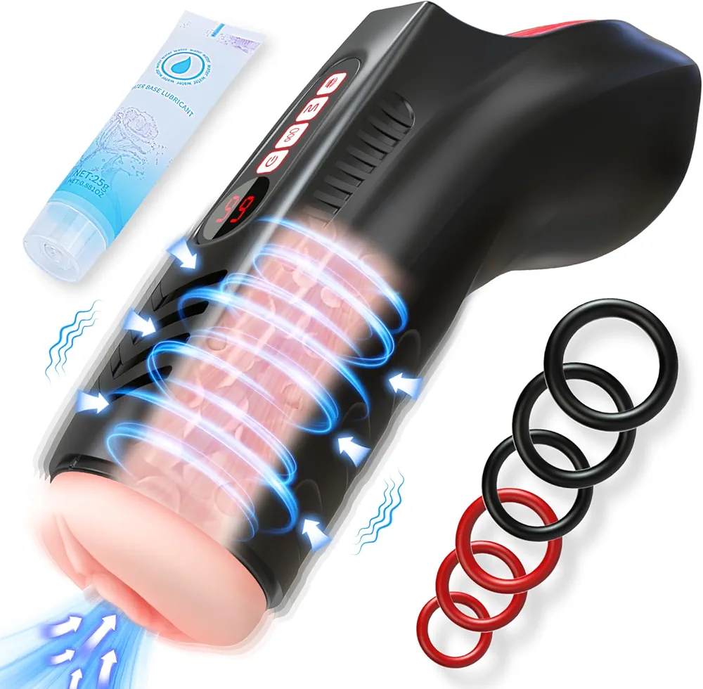 Automatic Sucking Vibrating Male Masturbator - Adult Male Sex Toys with 9 Vibration & 9 Suction Modes & 6 Penis Rings, LCD Display Penis Pump 3D Fleshy Pocket Pussy Vagina Sex Machine Stoker for Men