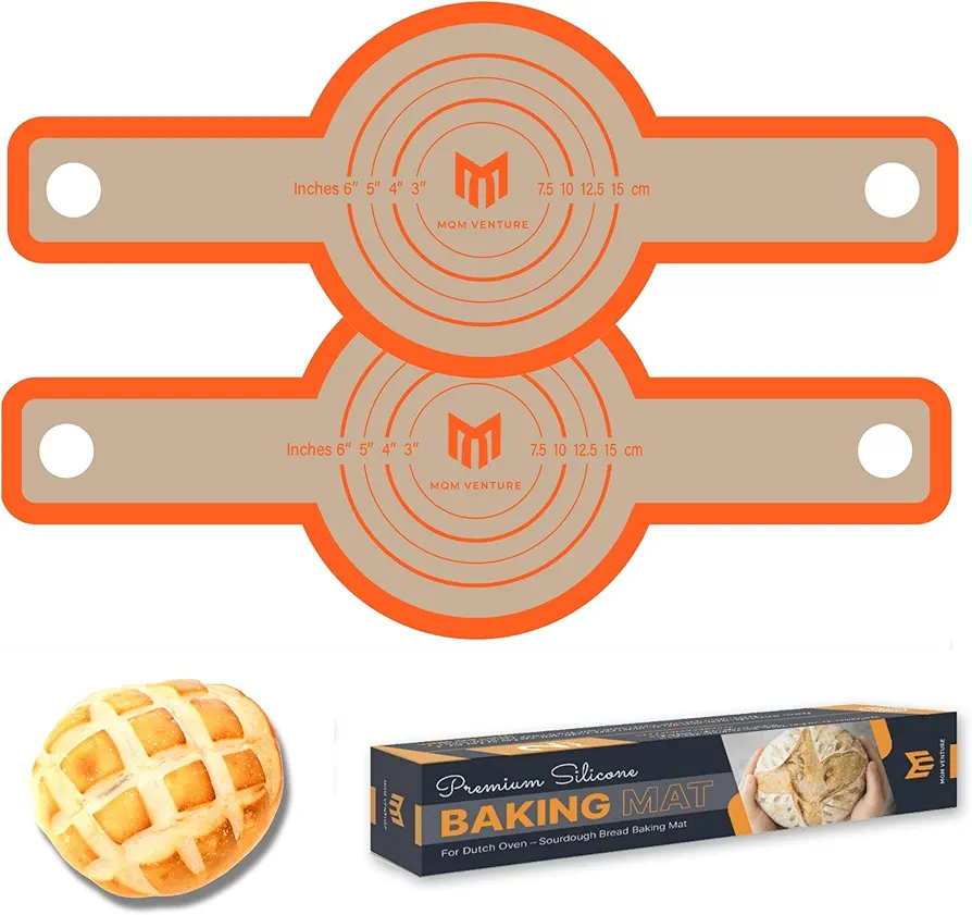 Silicone Bread Sling for Dutch Oven - Reusable Non-Stick Baking Sheet Liner Extra Long Handles Sourdough Bread Baking Mat, 8.3” & 0.7mm Premium Round Transferable Dough (2, Orange)