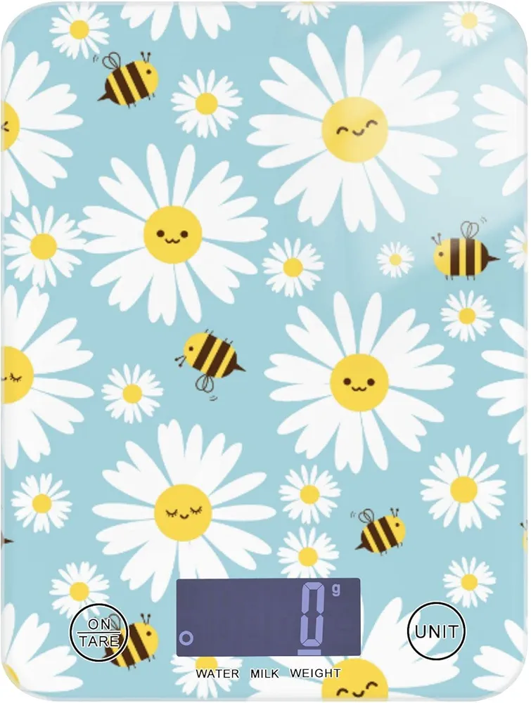 MNSRUU Food Kitchen Scale, Daisy Flower and Flying Bees Digital Food Scale, Kitchen Scales for Weight Loss/Baking/Cooking, Digital Weight Scale for Food Ounces and Grams