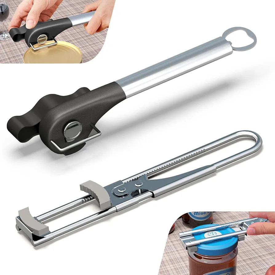 Miao'er Can Opener Kit – 2 Pack, Can Opener 1PC, Can Opener Smooth Edge, with Bottle Opener Function, Jar Lid Opener 1PC, Easy to Open Lids. Convenient in Kitchen with Can Opener Kit