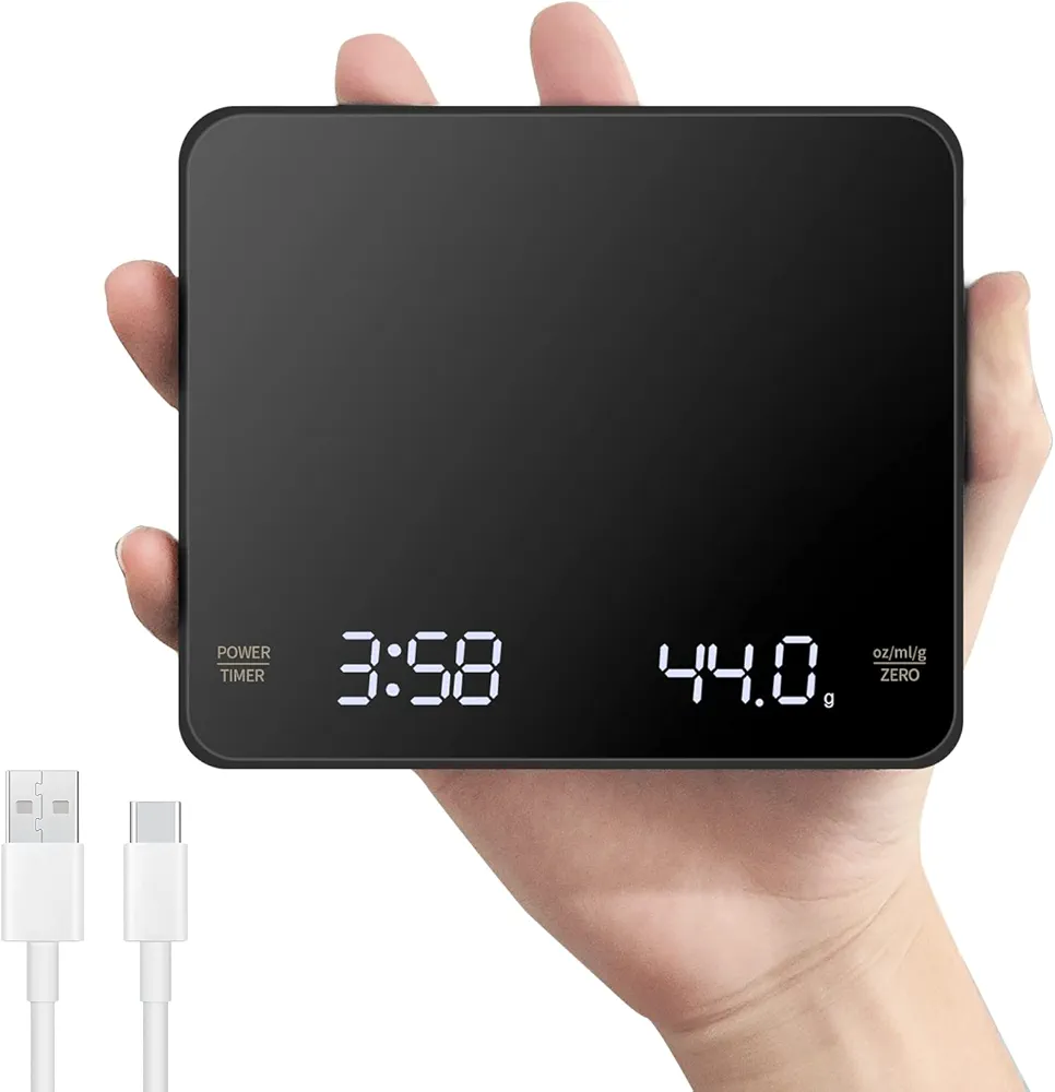 Mini Coffee Scale with Timer, Rechargeable Espresso Scale, 3kg/0.1g High Precision Digital Coffee Scale, Kitchen Food Scale with Invisible Screen, Measures in g/oz/ml (Black)