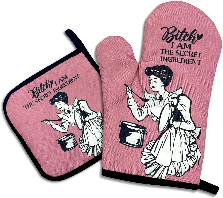Bxxch I Am The Secret Ingredient,Funny Oven Mitts and Pot Holders,Silicone Non-Slip Oven Mitts,Kitchen Gift for Women,Housewarming Gift Ideas,Cooking Baking BBQ Gifts