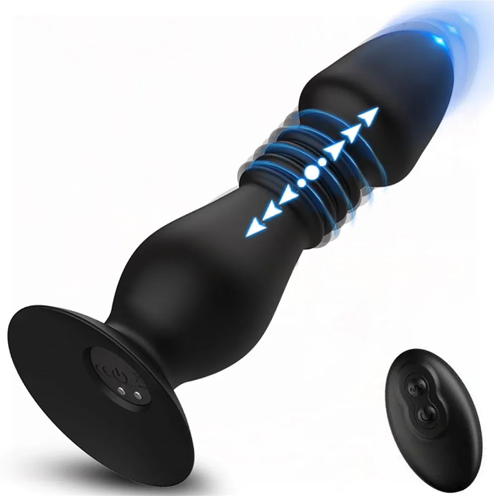Thrusting Anal Vibrators Anal Plug Sex Toys Vibrating Butt Plug with 10 Vibrations and 10 Thrust Modes and Powerful Suction Cup Prostate Massager for Men Women Couples Adults