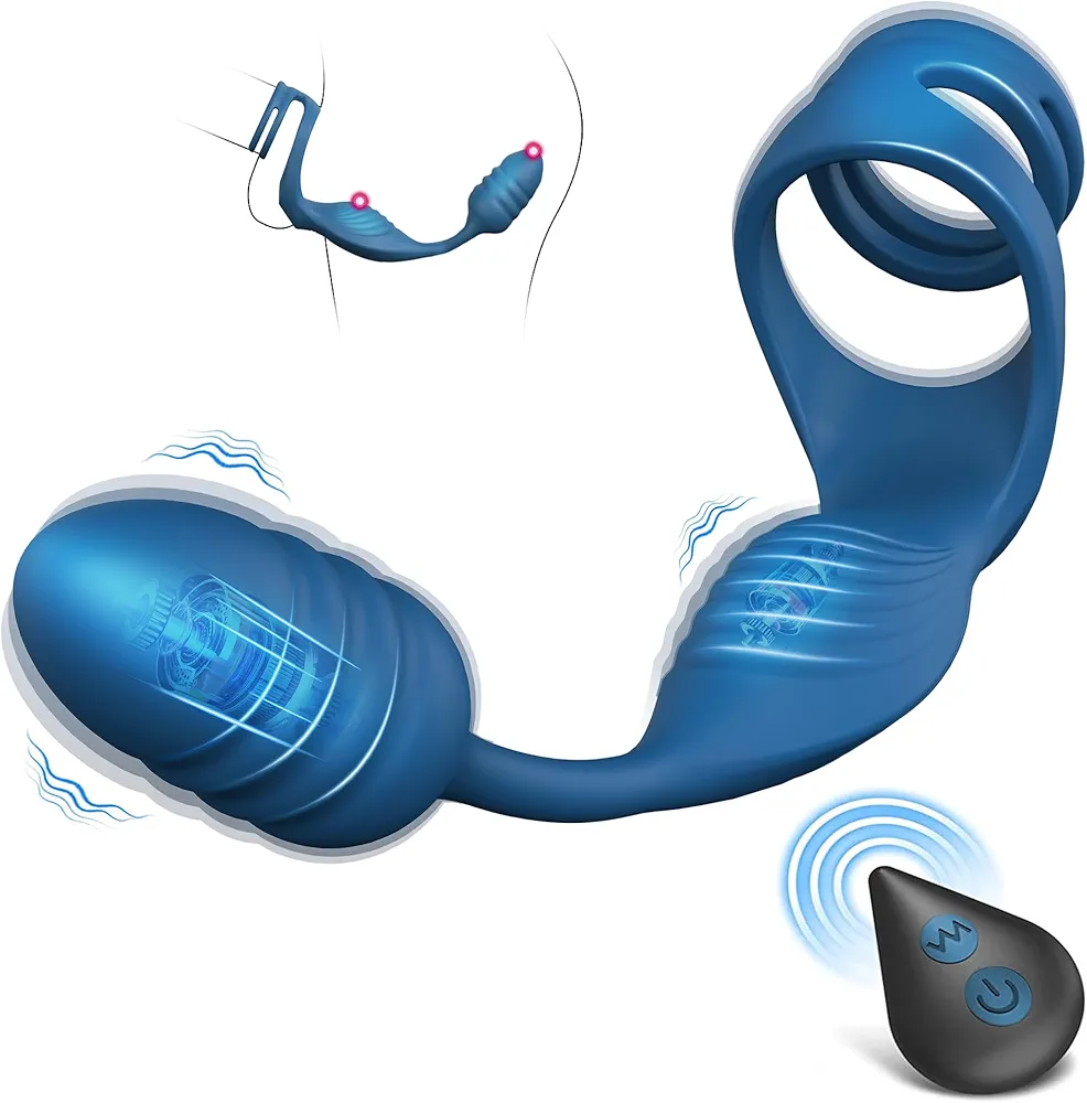 Vibrating Cock Ring with Anal Plugs,Sex Toys for Men Prostate Massager and Anal Toys with 10 Vibriting Modes,Adult Toys for Men with Remote Control Vibrating Butt Plug