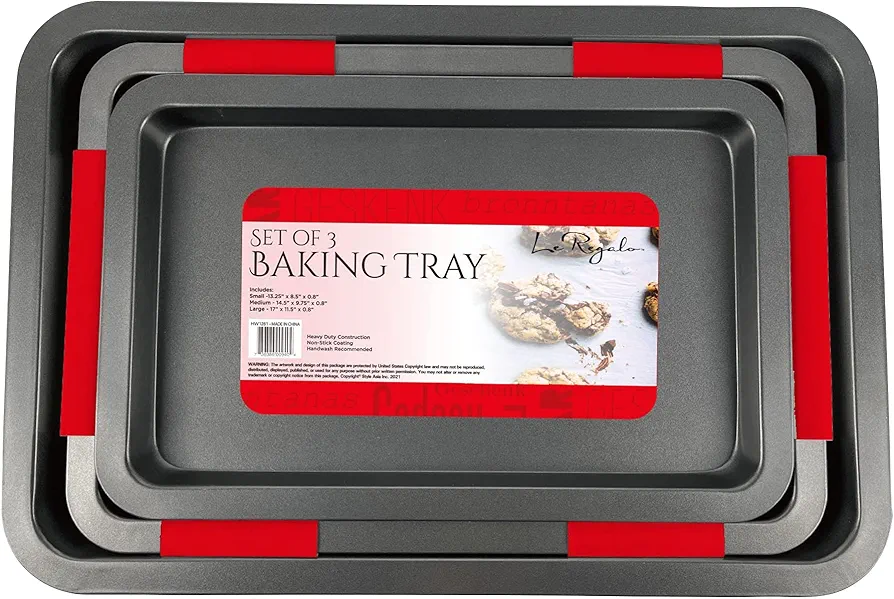 Set of 3 Heavy Duty Construction Premium Quality Non Stick Baking Trays, 3, Silver