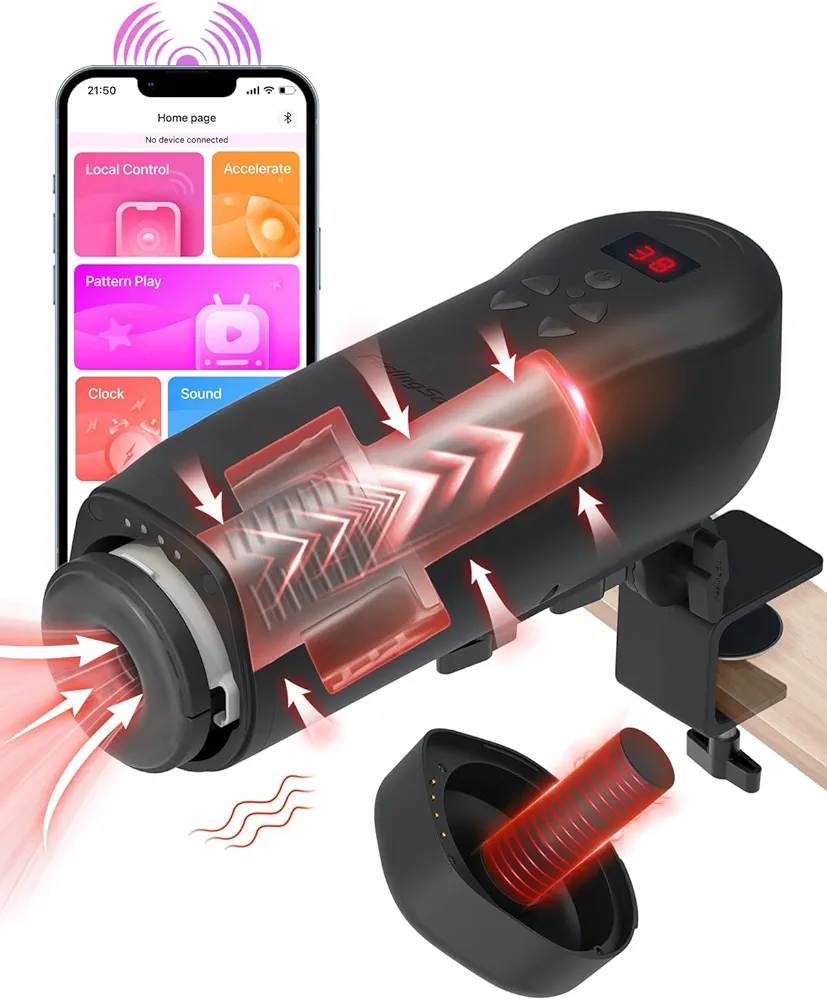 Feel Pro Automatic Male Masturbator - APP Control Hands-Free Stroker Adult Toys with Heating, 10 Thrusting and 4 Speeding Modes, 3D Realistic Sleeve Blowjob Machine, LCD Display Pocket Pussy, Black