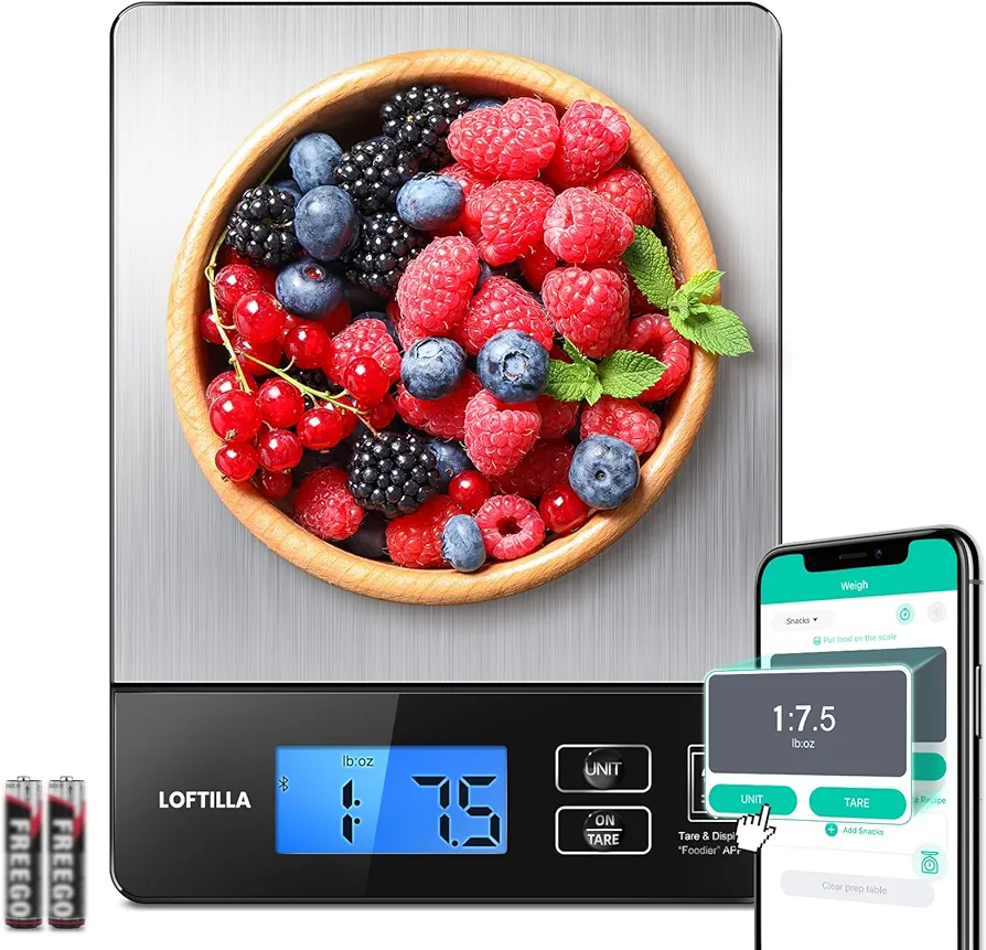 Loftilla Digital Food Scale for Weight Loss, Smart Kitchen Gift Scale for Food Ounces and Grams, Food Weight Scale for Food with Nutritional Calculator, Baking Scale for Cooking, 1g/0.1oz, 11lb/5kg