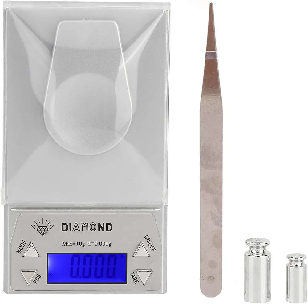 Electronic Scale, 10g/0.001g Digital High Accuracy Electronic Food Weighing Scale, Plastic Portable Jewelry Digital Scale with Weight and Tweezers