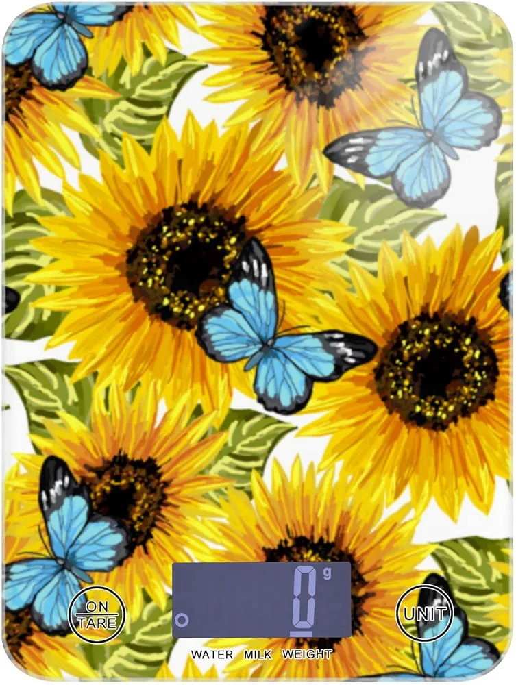 MNSRUU Food Kitchen Scale, Sunflower and Butterfly Digital Food Scale, Kitchen Scales for Weight Loss/Baking/Cooking, Digital Weight Scale for Food Ounces and Grams