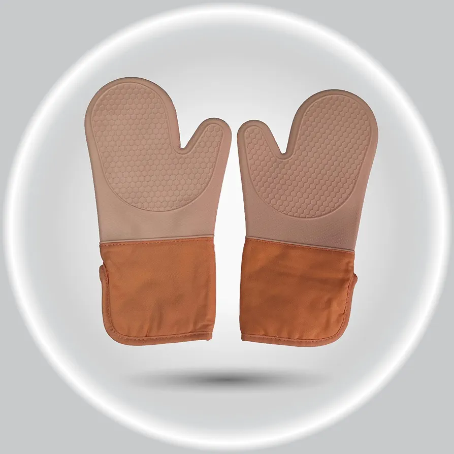 Silicone Oven Mitts - Heat resistant gloves for grilling, BBQ gloves heat resistant cooking, Pot holders sets 1 pair (Pink)
