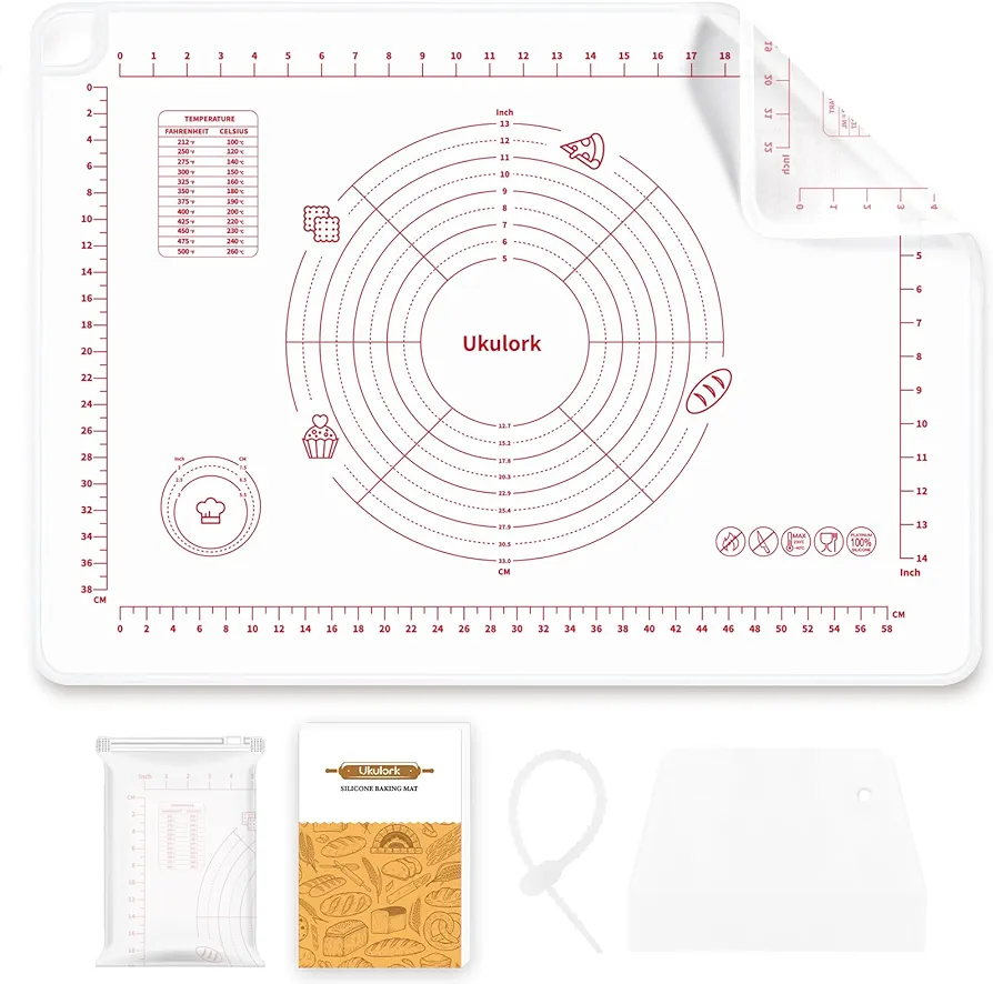 2024 Upgrade Silicone Baking Pastry Mat with Cutter,4mm High Edge&Non-slip&Non-stick Dough Rolling Kneading Mat,Fondant/Crust Mat,Kitchen Counter Mat,Sourdough Bread Making Tool (Large)