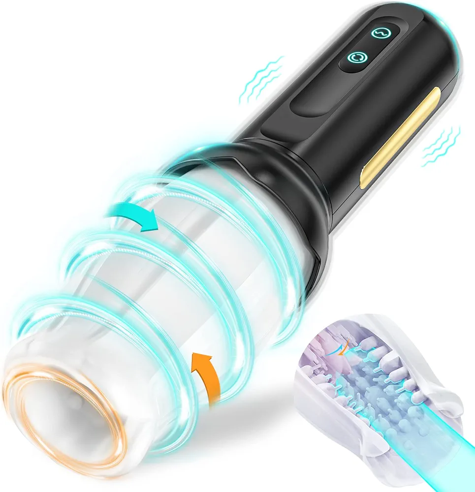 Automatic Blowjob Male Masturbator, Adult Sex Toys for Men, 7 Vibrating & 7 Rotating Modes with Tongue Licking for Penis Stimulation, Rotating Male Masturbator Pocket Pussy for Men Pleasure Realistic