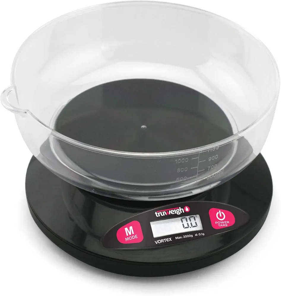VORTEXX Digital Bowl Scale - (5000g x 1g - Black) - Digital Kitchen Scale - Food Scale with Bowl - Baking Scale Digital Grams and Ounces - Kitchen Scale with Removable Bowl