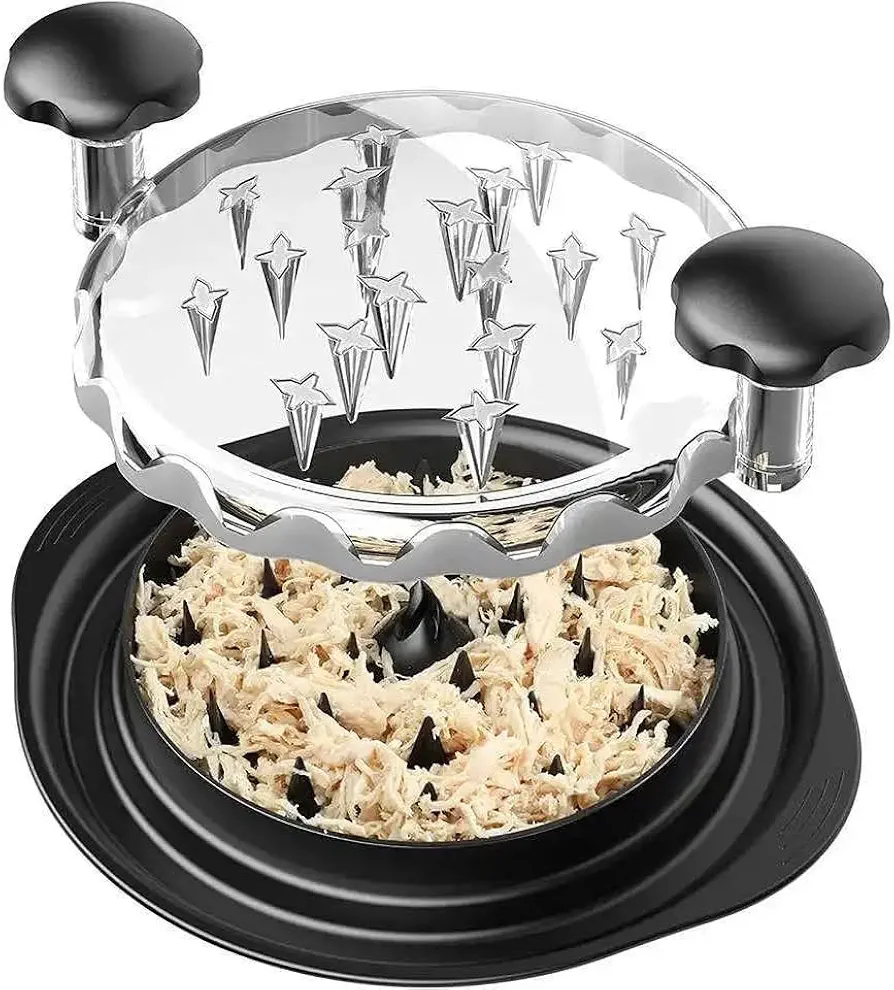 Chicken Shredder Large Chicken Breast Shredder Tool Twist with Brush&Fork, Visible Meat Shredder Machine, Anti-Slip Strip, Ergonomic Handle, BPA Free, Suitable for Pork Beef Chicken (Black)