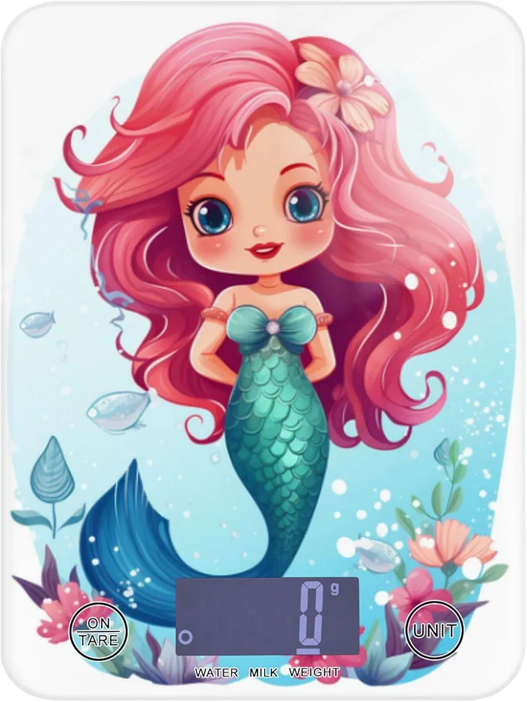 MNSRUU Food Kitchen Scale, Mermaid Flowers Digital Food Scale, Kitchen Scales Digital Weight Scale for Food Ounces and Grams
