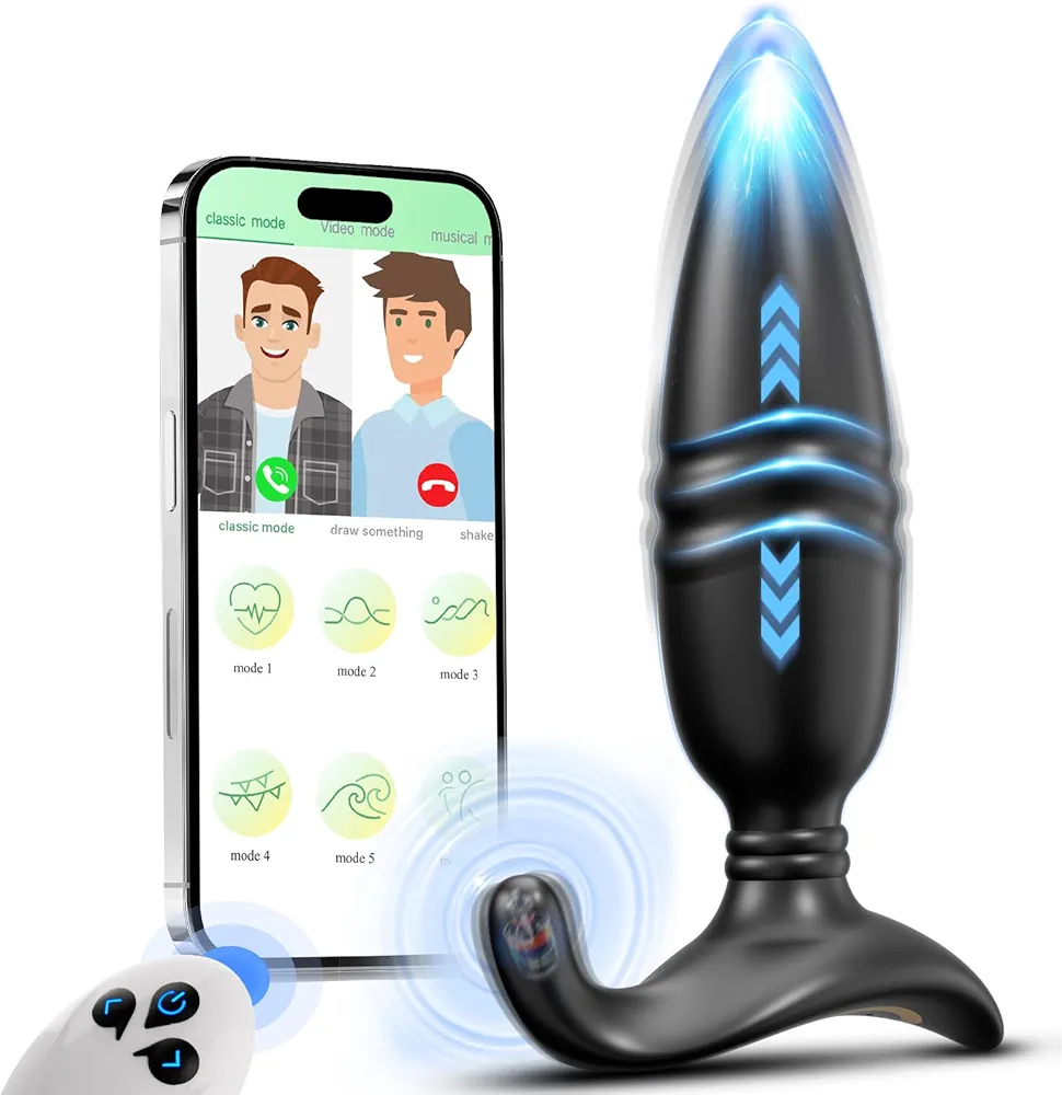 Thrusting Anal Vibrator Prostate Massager, Long Distance Bluetooth App & Remote Control Butt Plug, Rechargeable Anal Sex Toy with 9 Thrusting & Vibrating Modes, Male Gay Sex Toys Adult Sex Toys