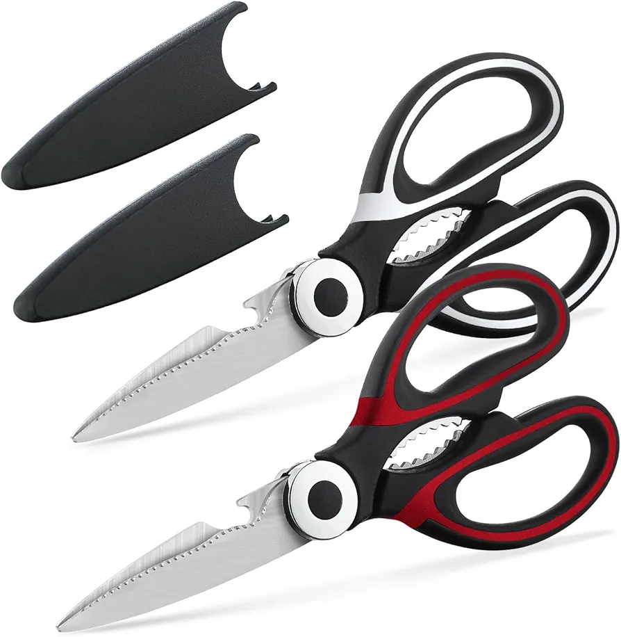 Kyraton Kitchen Scissors Heavy Duty 2 Pieces, Stainless Steel Sharp Cooking Shears with Cover, Multipurpose Cooking Scissors For Meat Chicken Bone Veg Poultry Fish. Dishwasher Safe Food Scissors