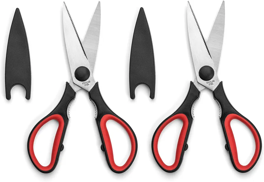Ultra Sharp Kitchen Scissors for Food - Heavy Duty, Serrated Stainless Steel Shears (Set of 2)
