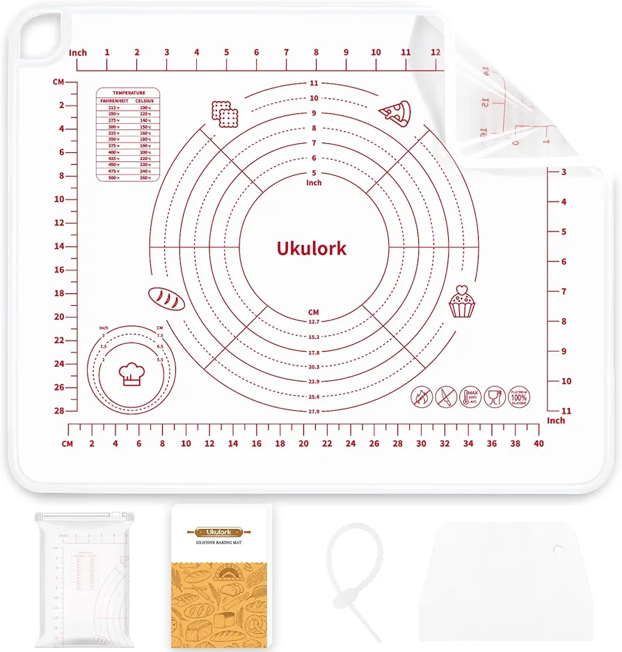 2024 Upgrade Silicone Baking Pastry Mat with Cutter,4mm High Edge&Non-slip&Non-stick Dough Rolling Kneading Mat,Fondant/Crust Mat,Kitchen Counter Mat,Sourdough Bread Making Tool (Medium)