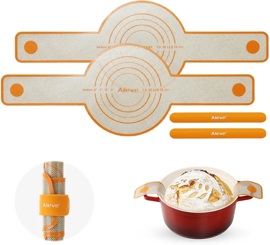 Aieve Silicone Bread Sling, Bread Sling Dutch Oven Silicone Baking Mat Sling 2 Pack