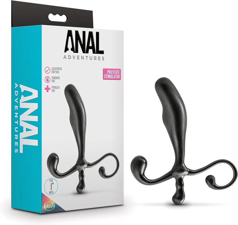 Blush Novelties, Anal Adventures Prostate Stimulator, 5 Inch Enhanced Orgasm Prostate Stimulation Anal Sensations Smooth Curved Male Female Adult Toy, Hands Free Sex Toys for Women Men Couples, Black