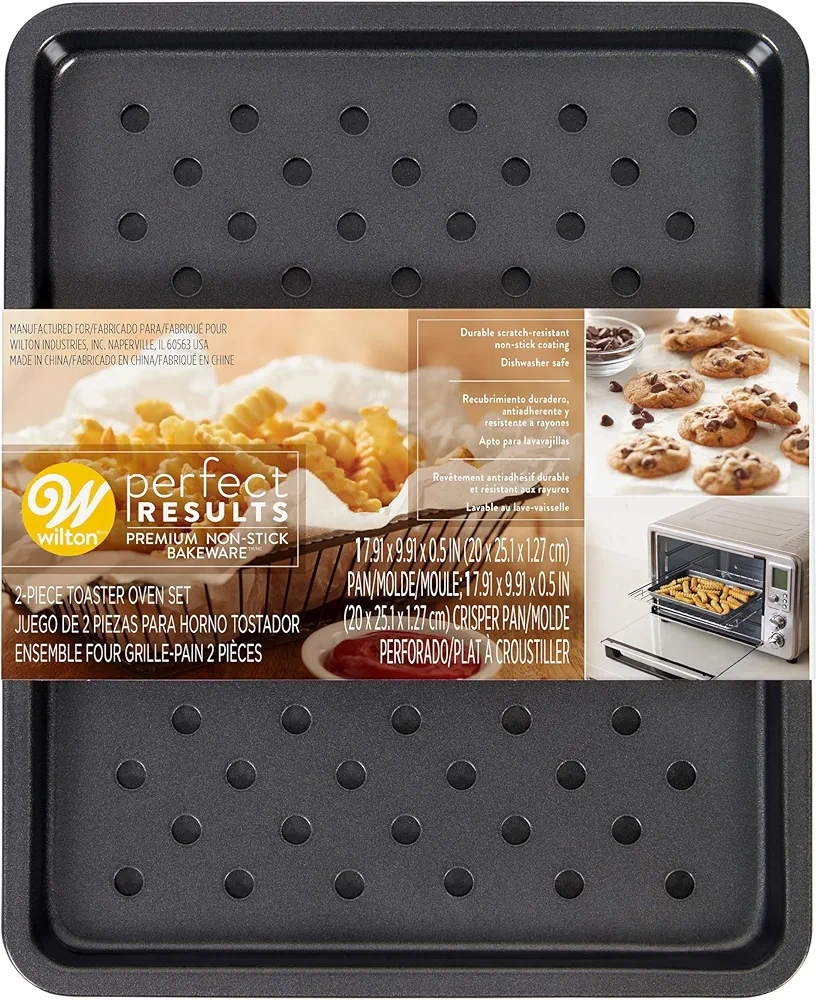 Wilton Perfect Results Toaster Oven Baking Sheet Pan & Crisper Tray, 2-Piece Baking Set, Black, Steel