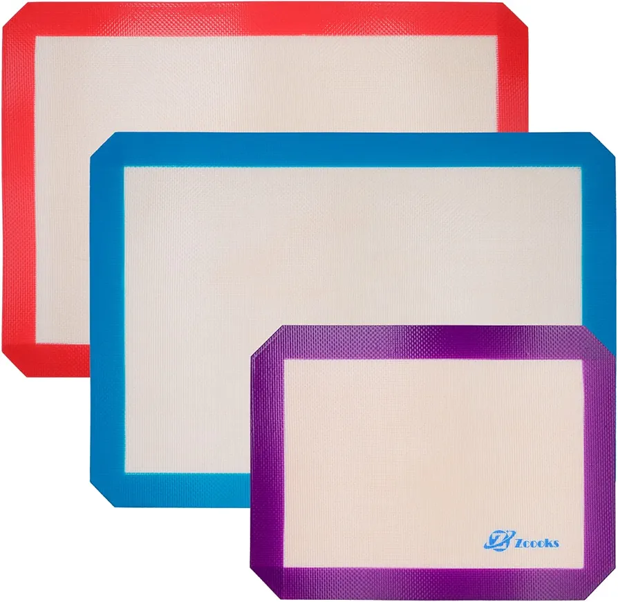 Silicone Baking Mat Set 2 Half + 1 Quarter Sheets Non Stick Silicon Cookie Oven Liner Food Safe Baking Mat