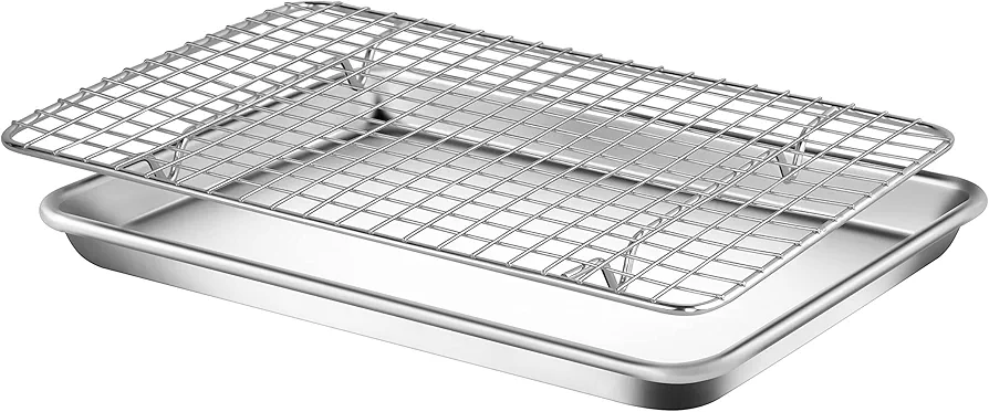 NutriChef Aluminum Baking Sheet w/ Cooling Rack - Thick & Durable Cookie Sheet Tray for Baking Pastries, Cookies, Bacon, & More - PFOS, PTFE, PFOA FREE, Dishwasher Safe (13" x 10")