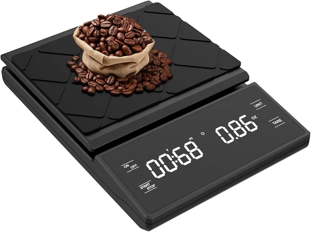 Coffee Scale with Timer, 0.1g High Precision Kitchen Scale Pour Over Drip Espresso Scale with LED Display, Manual&Automatic Timing Touch Sensor and Silicone Cover