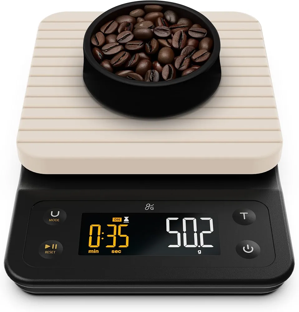Greater Goods 0.1g Precision Coffee Scale with Timer – 3kg Digital Scale for Pour-Over, Espresso, French Press, Kitchen Use (Birch)