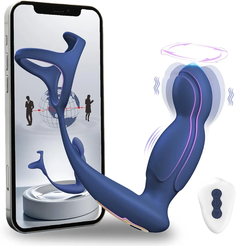 Prostate Massager Anal Dildo Vibrator Anal Toys with Penis Ring, APP Remote Control Vibrating Anal Butt Plug with 9 Vibrating & Swing Modes, Male Sex Toys for P Spot Massager, Adult Sex Toys for Men