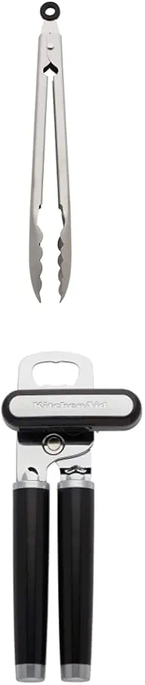 KitchenAid Stainless Steel Utility Tongs, 10.28 Inch & KitchenAid Classic Multifunction Can Opener/Bottle Opener, 8.34-Inch, Black