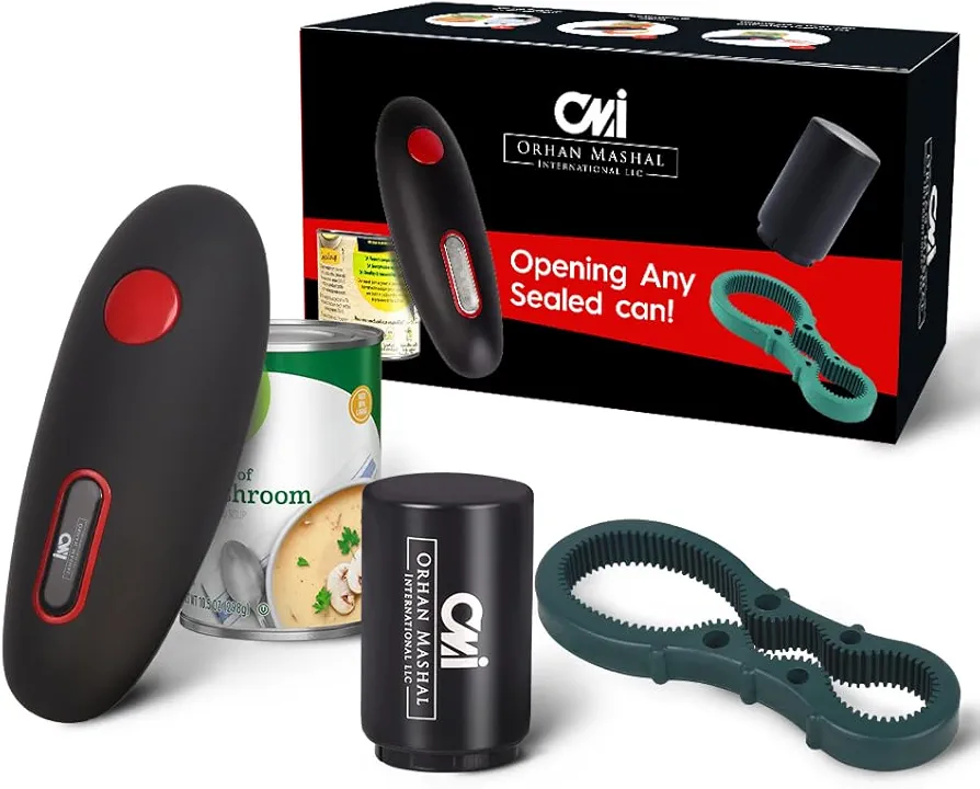 Electric Can Opener, Magnet Botttle Opener, Jar Opener All in 1 Box, Battery Operated, Kitchen Gadgets, just One Touch Open, One-Button Start, Any Sealed Can, Hands Free, No Sharp Edges.