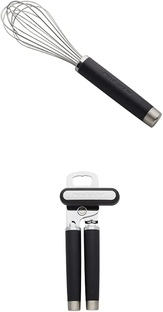 KitchenAid Gourmet Utility Whisk, 10.5-Inch, Matte Black & KitchenAid Classic Multifunction Can Opener/Bottle Opener, 8.34-Inch, Black