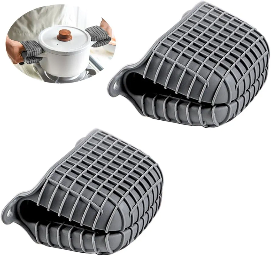 2 Pack Silicone Oven Mitts for Kitchen, Heat Resistant Oven Mitt Set, Flexible Oven Gloves, Mini Oven Mitts Set with Non-Slip & Grip Heat Kitchen Mitt for Kitchen Cooking Baking (Grey)