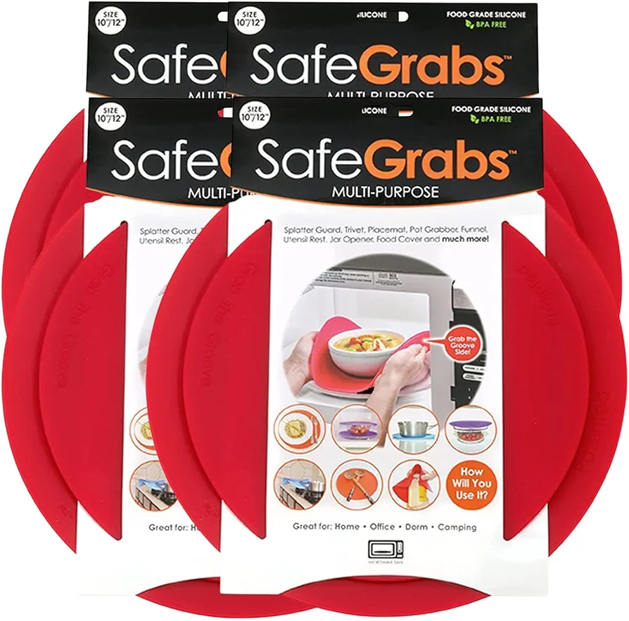 Multi-Purpose Silicone Original Microwave Mat as Seen on Shark Tank | Splatter Guard, Trivet, Hot Pad, Pot Holder, Minimize Mess (BPA Free, Heat Resistant, Dishwasher Safe) 4-Pack, Red