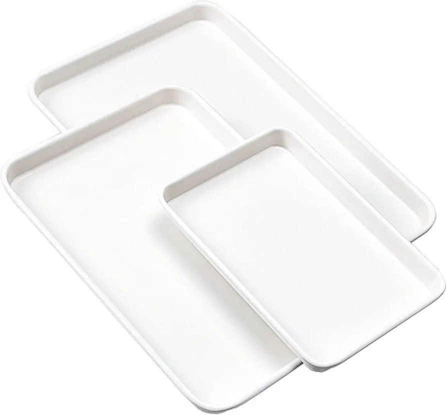 Baking Sheets Nonstick Set of 3, 15/13/9.5 Inch Carbon Steel Cookie Sheet Pan Toaster Oven Baking Pans Baking Tray Rimmed Baking Pan - White