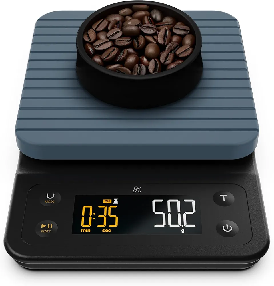 Greater Goods 0.1g Precision Coffee Scale with Timer – 3kg Digital Scale for Pour-Over, Espresso, French Press, Kitchen Use (Stone Blue)