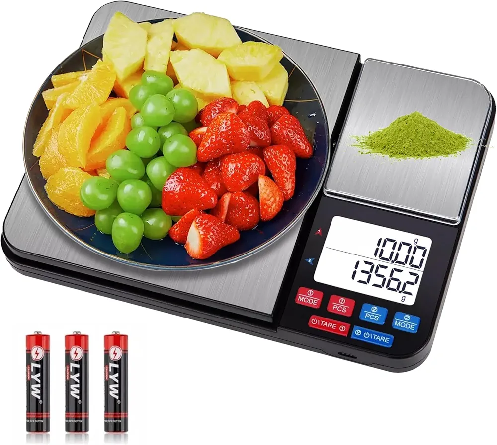 Dual Platform Digital Kitchen Scales, Food Scales with Two Precision, for Baking Cooking Coffee Jewelry, with Stainless Steel, Backlit LCD