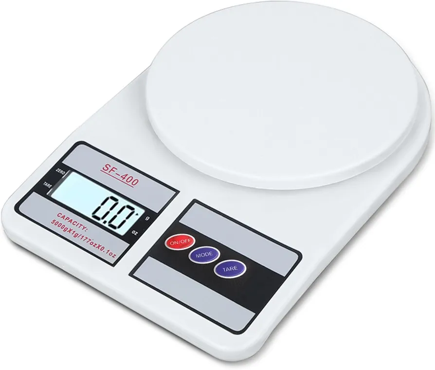 Digital Kitchen Food Scale Electronic Weight Measuring in Grams and Ounces for Cooking Baking Weight Loss with Tare Function LCD Display Auto Power Off Plastic (White)